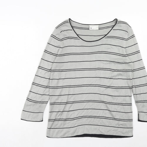 BHS Womens Grey Round Neck Striped Acrylic Pullover Jumper Size 12