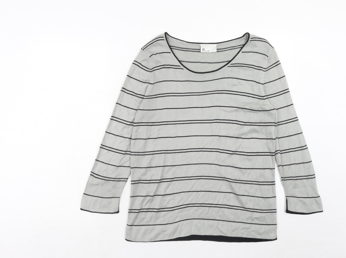 BHS Womens Grey Round Neck Striped Acrylic Pullover Jumper Size 12