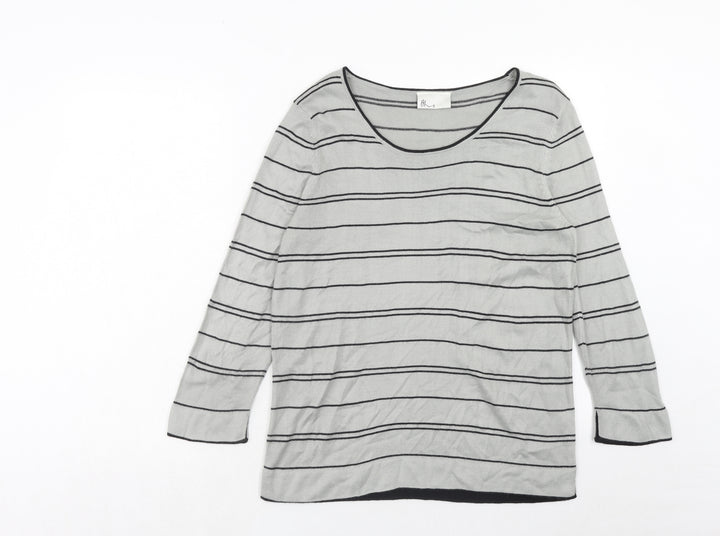 BHS Womens Grey Round Neck Striped Acrylic Pullover Jumper Size 12
