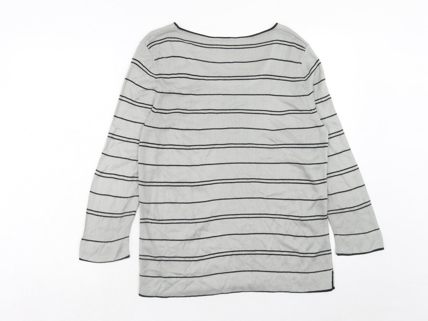 BHS Womens Grey Round Neck Striped Acrylic Pullover Jumper Size 12