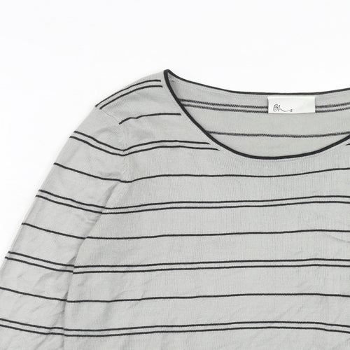 BHS Womens Grey Round Neck Striped Acrylic Pullover Jumper Size 12