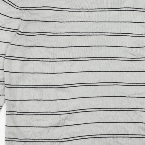 BHS Womens Grey Round Neck Striped Acrylic Pullover Jumper Size 12