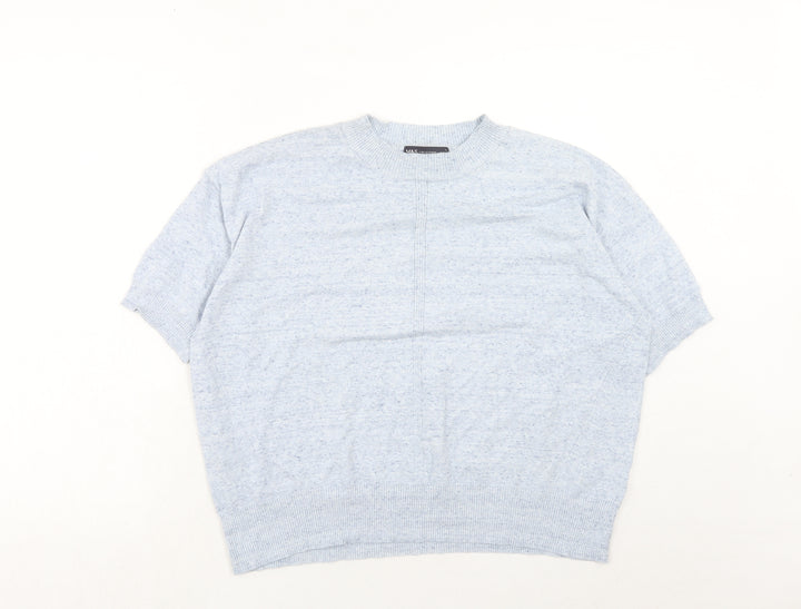 Marks and Spencer Womens Blue Round Neck Cotton Pullover Jumper Size L