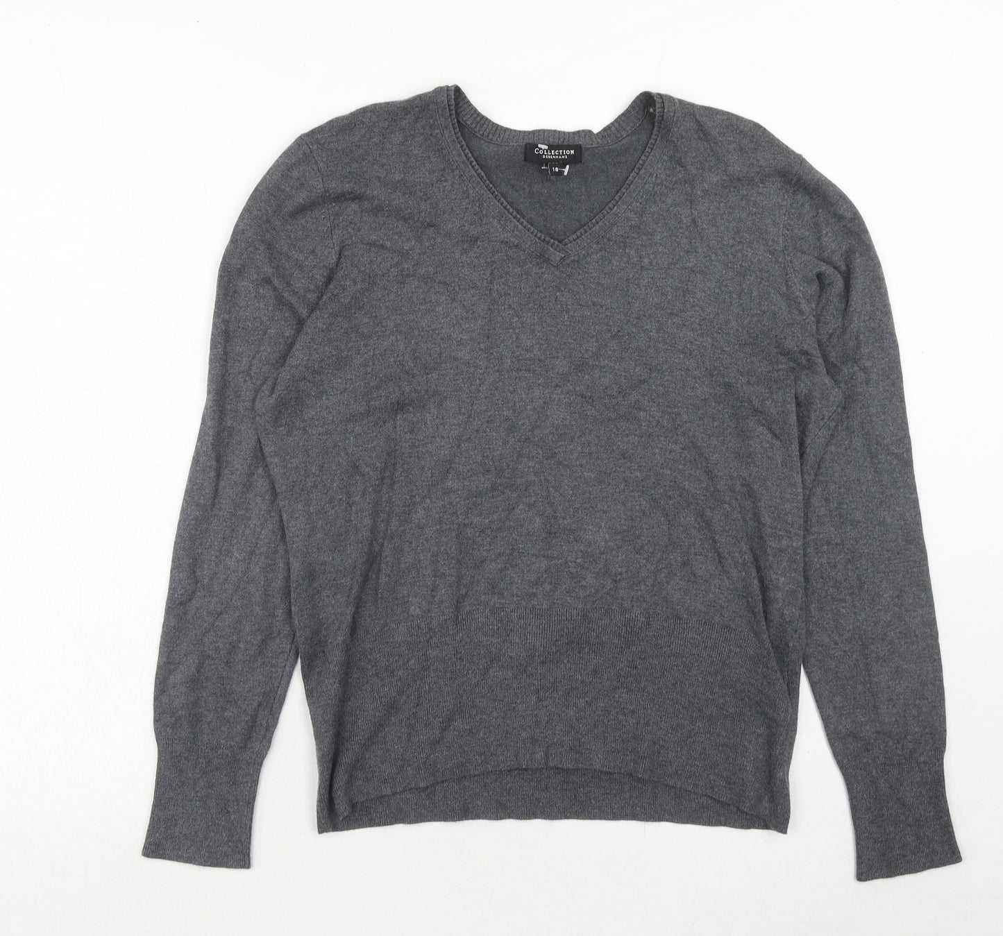 Debenhams Womens Grey V-Neck Viscose Pullover Jumper Size 18