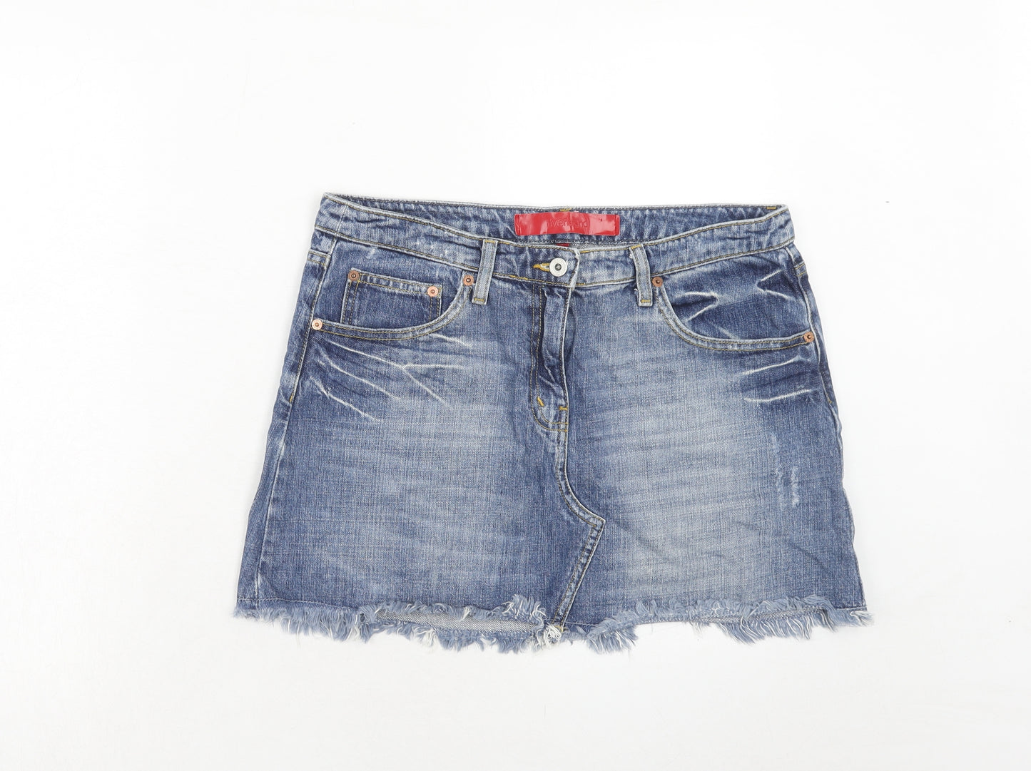 River Island Womens Blue Cotton Mini Skirt Size 12 Zip