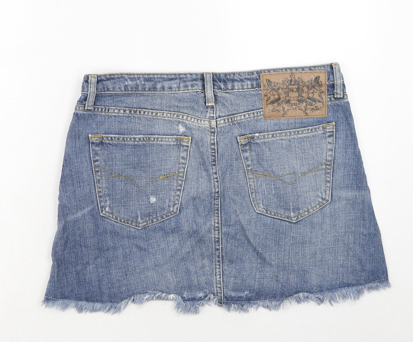 River Island Womens Blue Cotton Mini Skirt Size 12 Zip