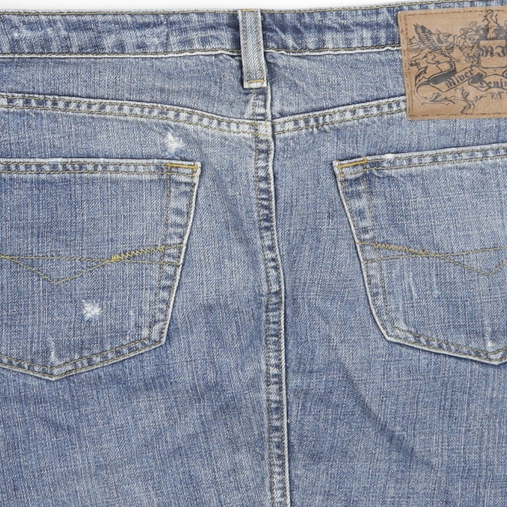 River Island Womens Blue Cotton Mini Skirt Size 12 Zip