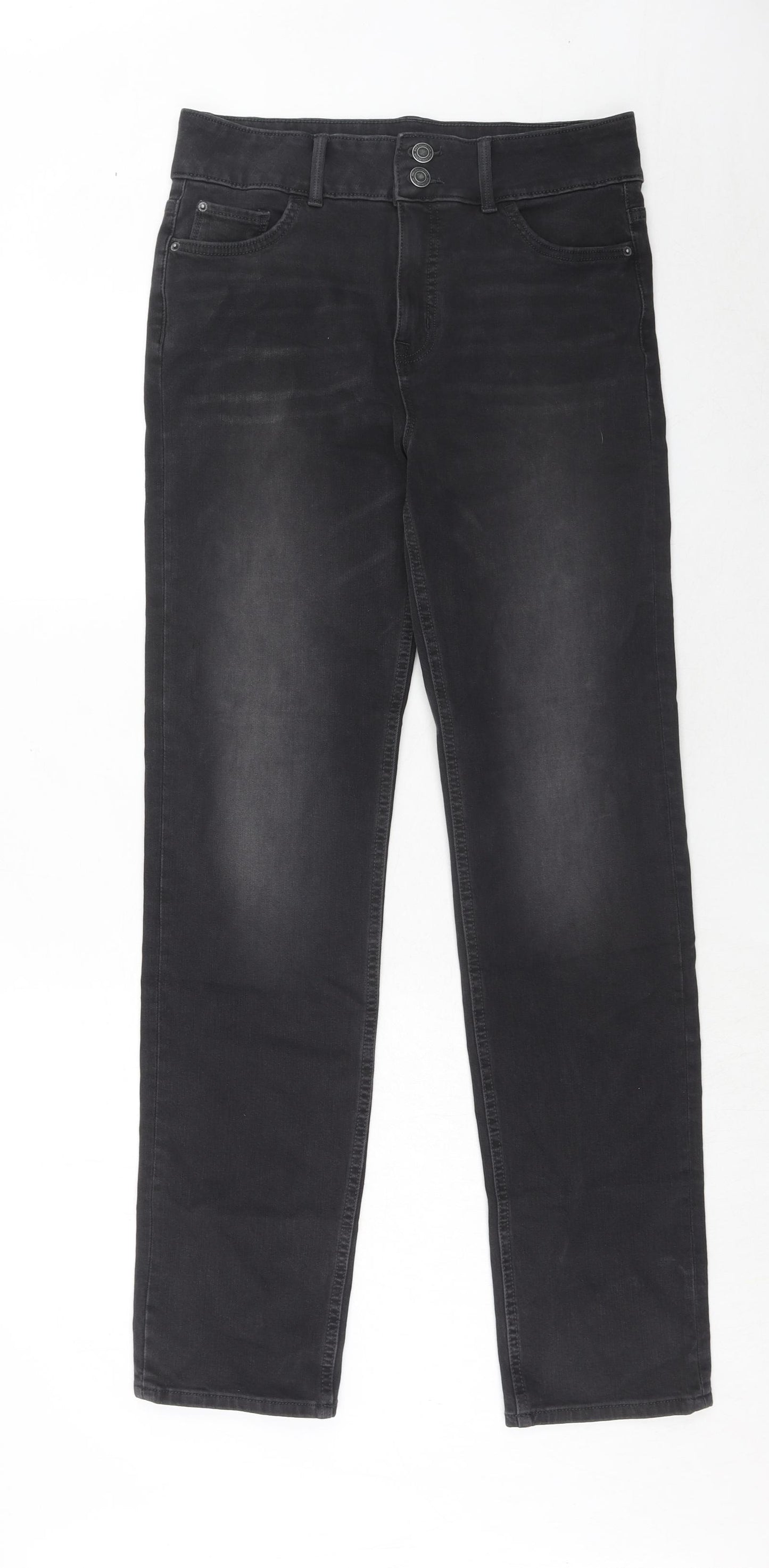 Marks and Spencer Womens Black Cotton Straight Jeans Size 12 Regular Zip