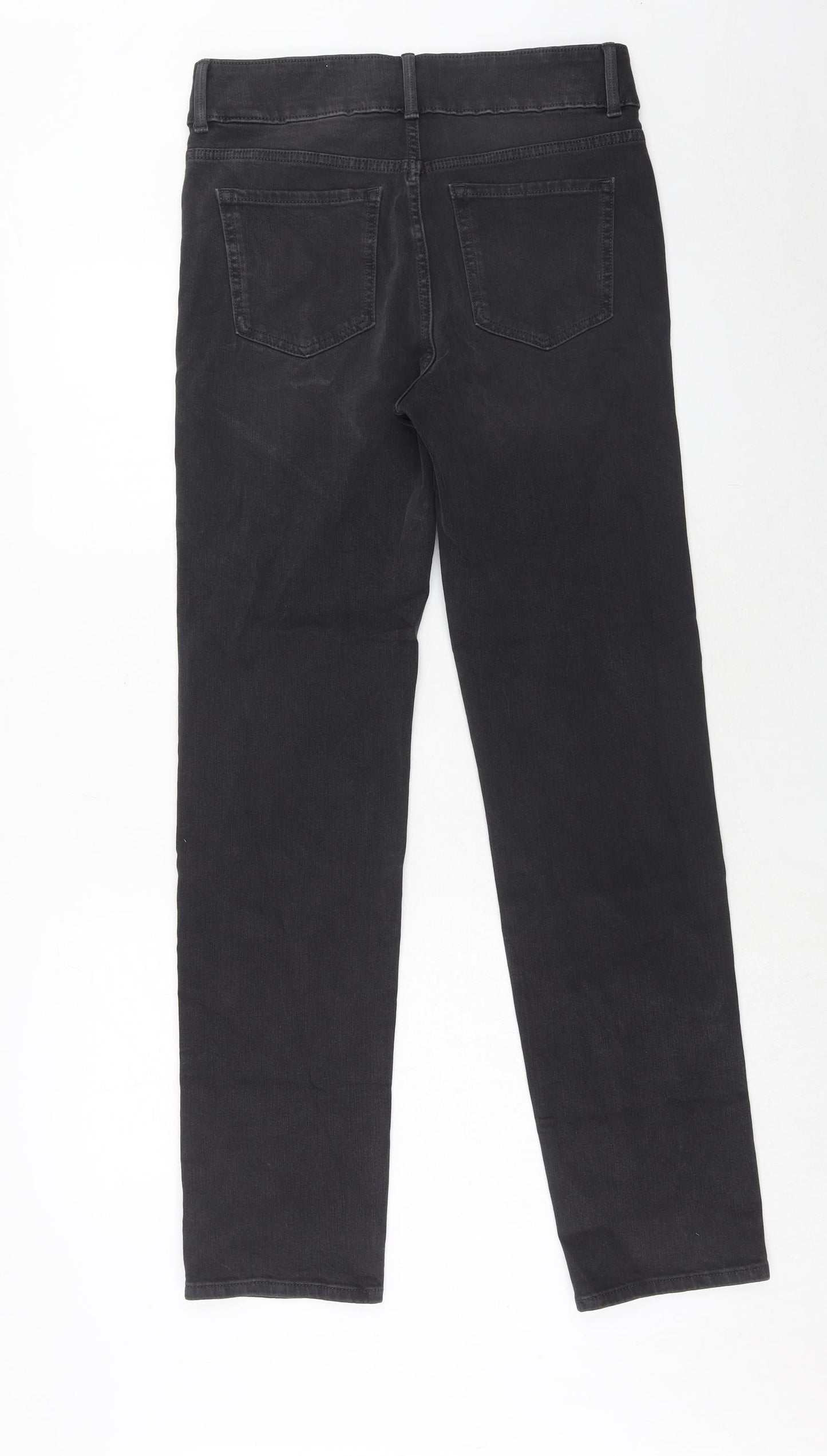 Marks and Spencer Womens Black Cotton Straight Jeans Size 12 Regular Zip