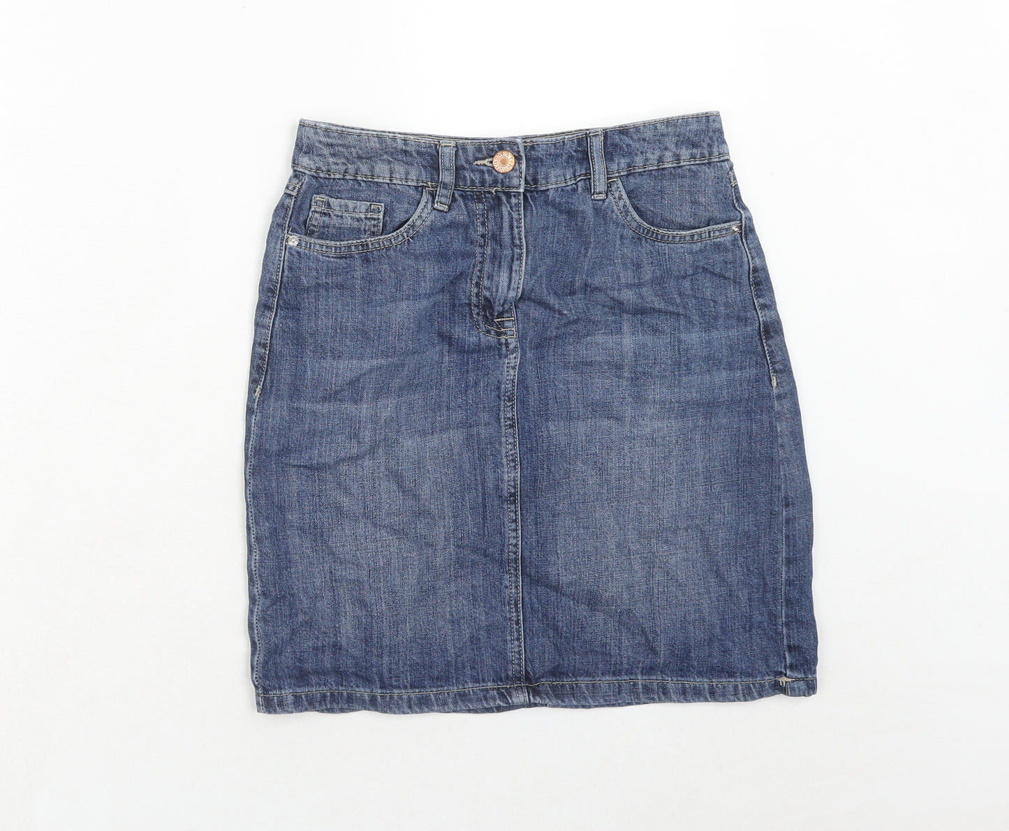NEXT Womens Blue Cotton A-Line Skirt Size 6 Zip