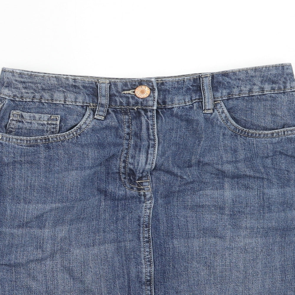 NEXT Womens Blue Cotton A-Line Skirt Size 6 Zip