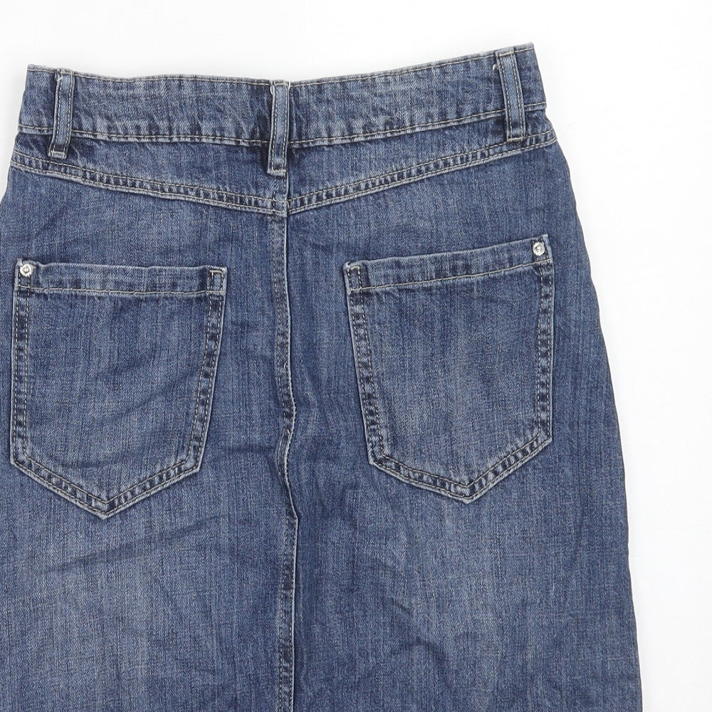 NEXT Womens Blue Cotton A-Line Skirt Size 6 Zip