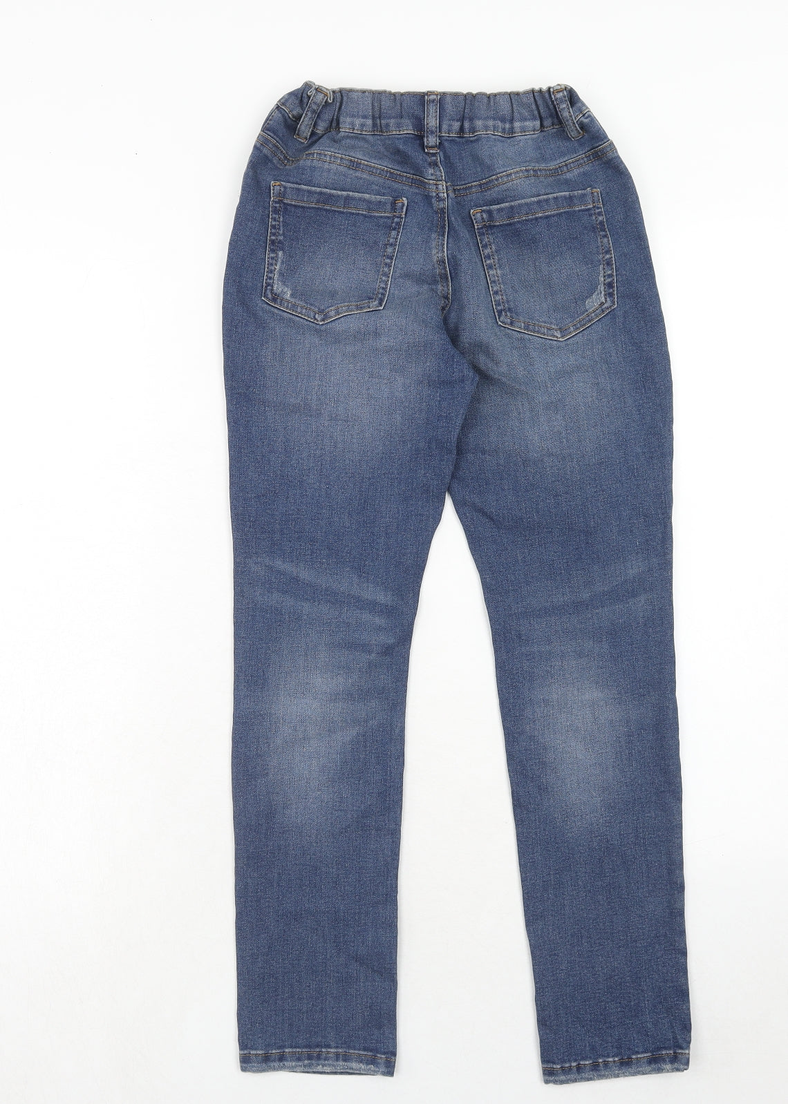 Marks and Spencer Girls Blue Cotton Straight Jeans Size 11-12 Years Regular Zip - Distressed