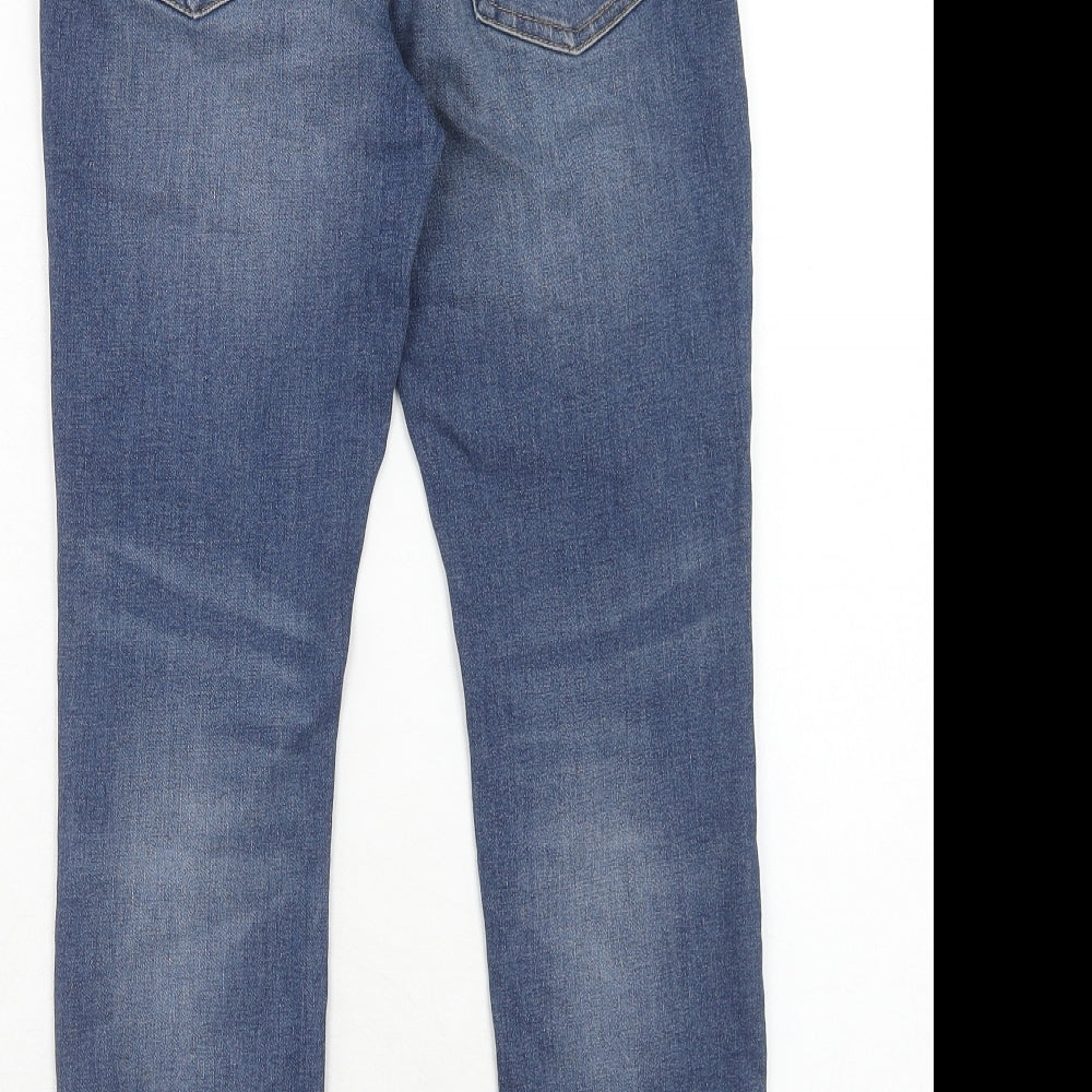 Marks and Spencer Girls Blue Cotton Straight Jeans Size 11-12 Years Regular Zip - Distressed