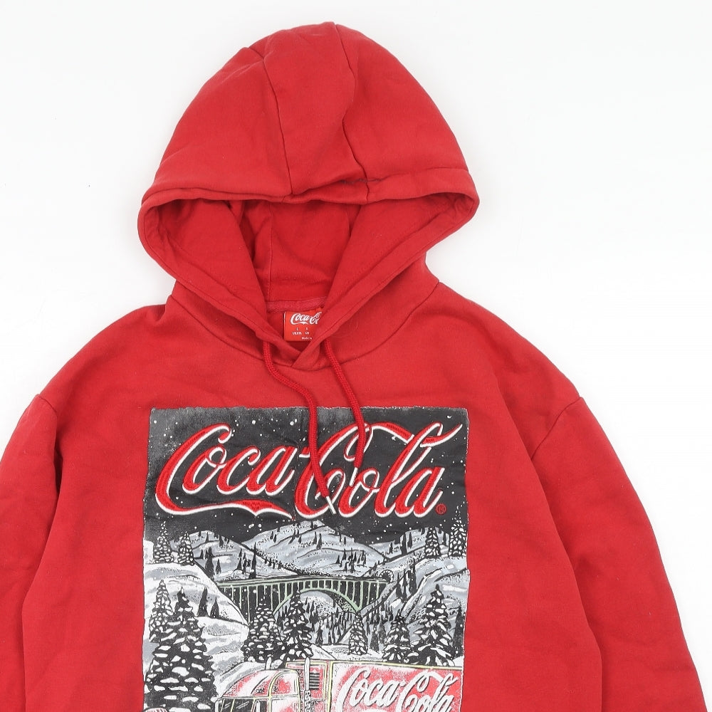 Coca-Cola Mens Red Cotton Pullover Hoodie Size L - Christmas