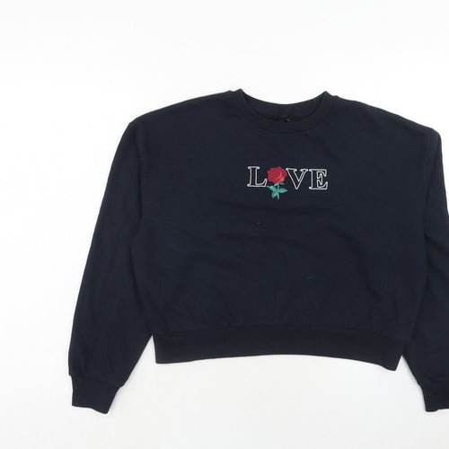 Topshop Womens Blue Cotton Pullover Sweatshirt Size 6 Pullover - Love