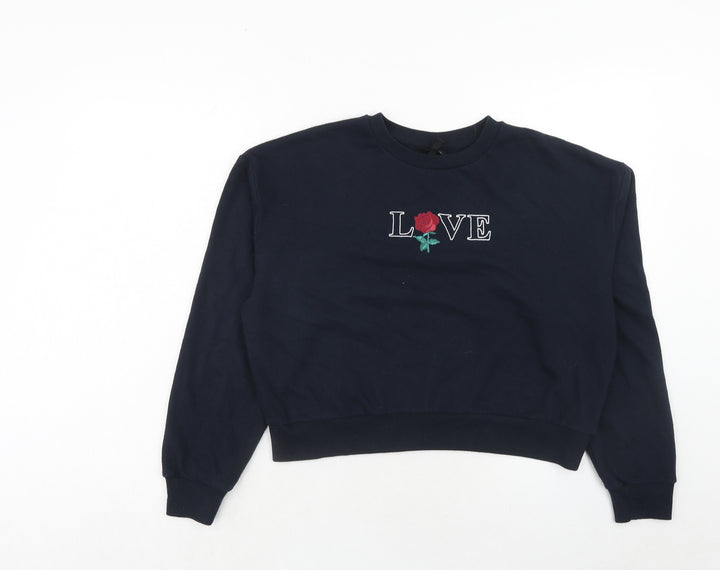 Topshop Womens Blue Cotton Pullover Sweatshirt Size 6 Pullover - Love