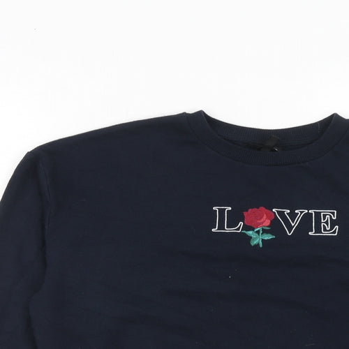 Topshop Womens Blue Cotton Pullover Sweatshirt Size 6 Pullover - Love