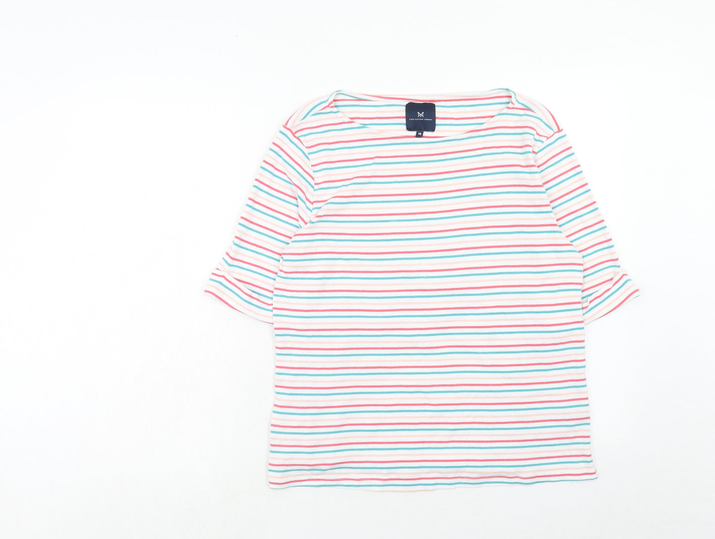 Crew Clothing Womens Multicoloured Striped Cotton Basic T-Shirt Size 16 Round Neck