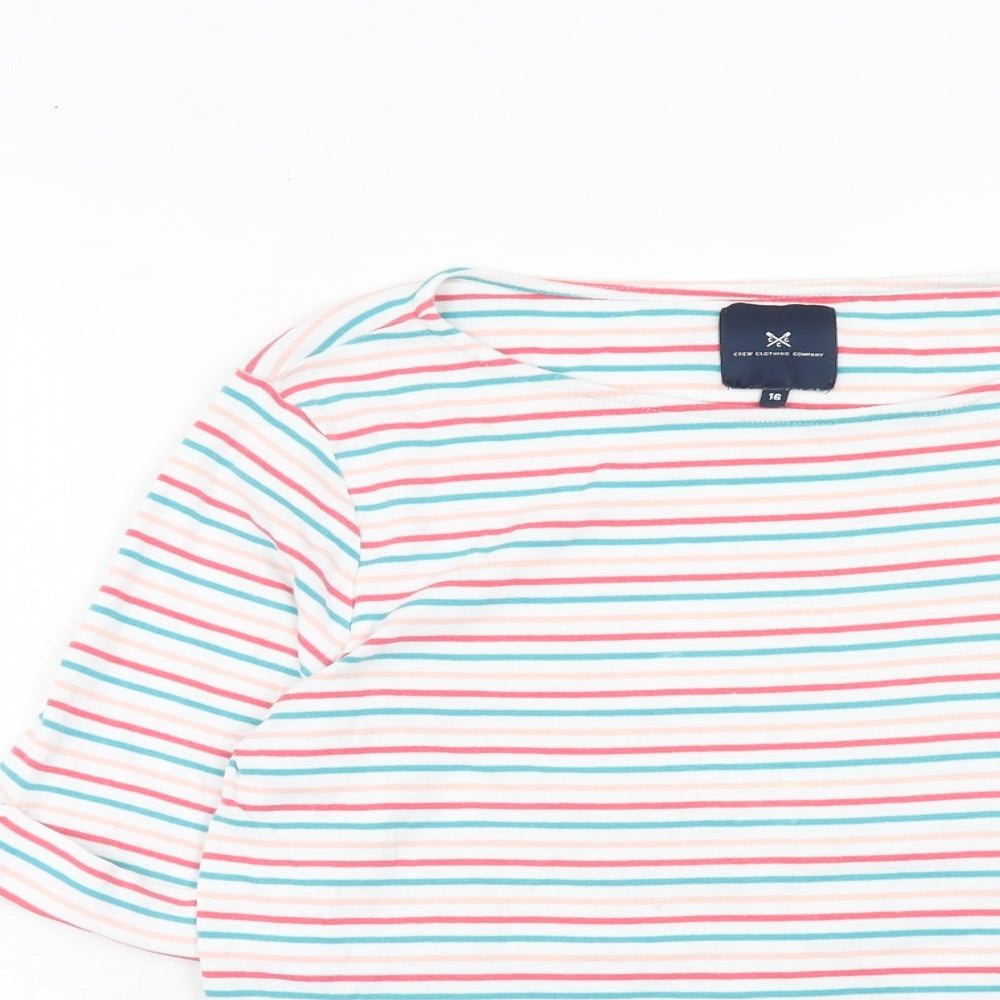 Crew Clothing Womens Multicoloured Striped Cotton Basic T-Shirt Size 16 Round Neck