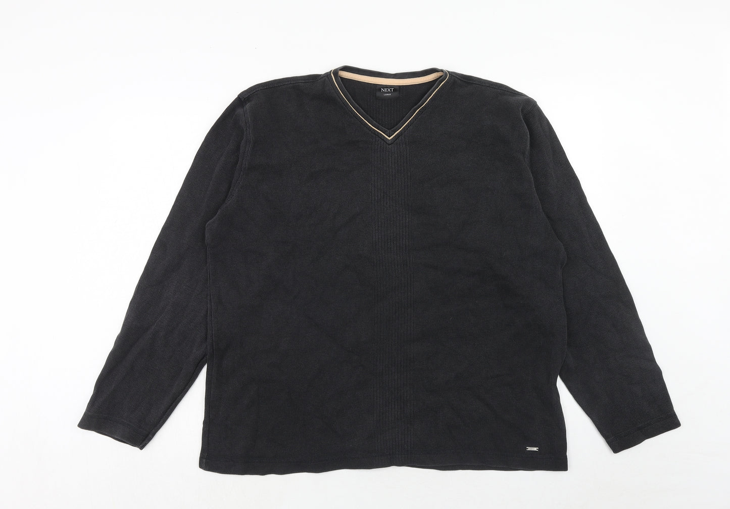 NEXT Mens Black V-Neck Cotton Pullover Jumper Size L Long Sleeve