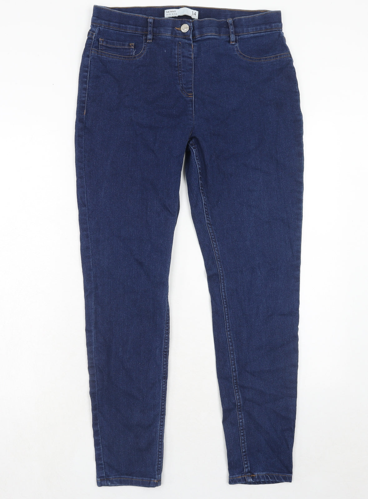 NEXT Womens Blue Cotton Skinny Jeans Size 14 Regular Zip