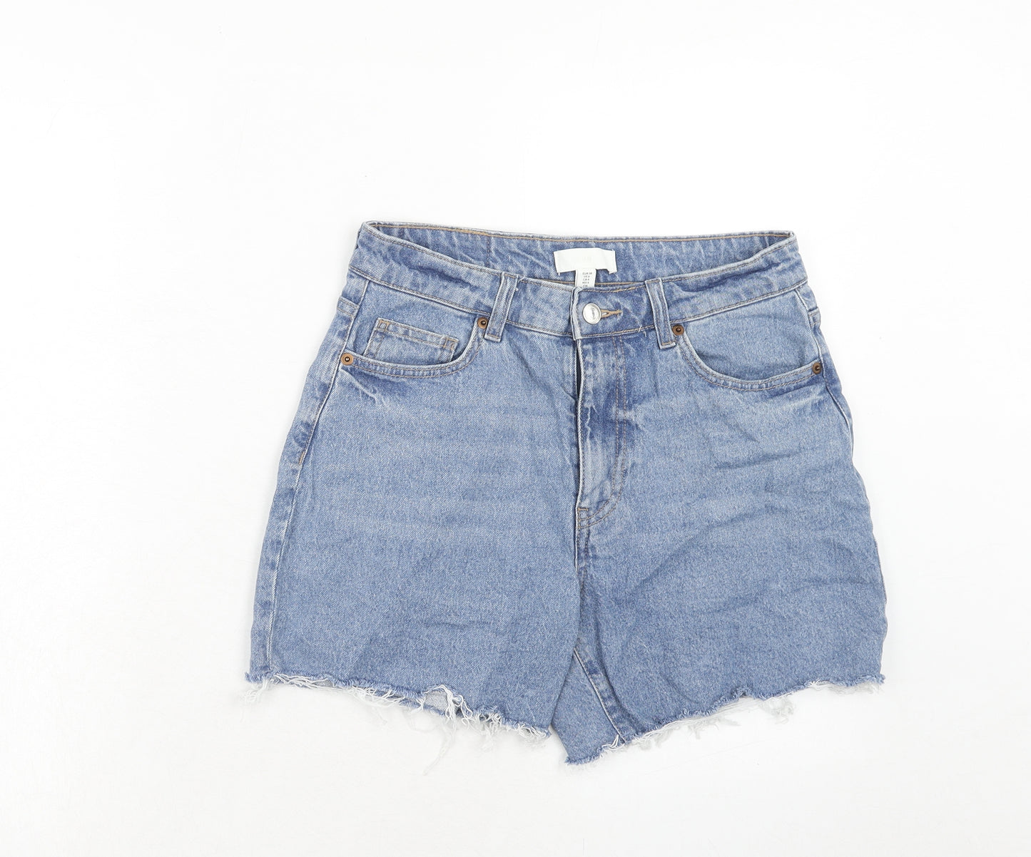 H&M Womens Blue Cotton Cut-Off Shorts Size 10 Regular Zip