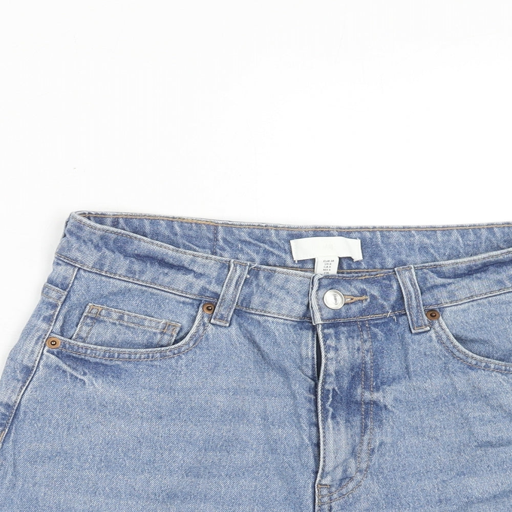 H&M Womens Blue Cotton Cut-Off Shorts Size 10 Regular Zip