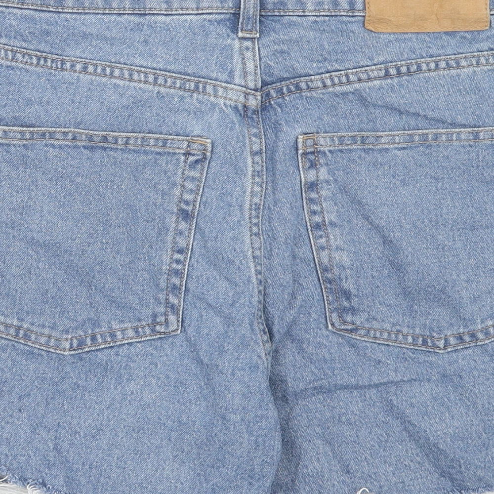 H&M Womens Blue Cotton Cut-Off Shorts Size 10 Regular Zip