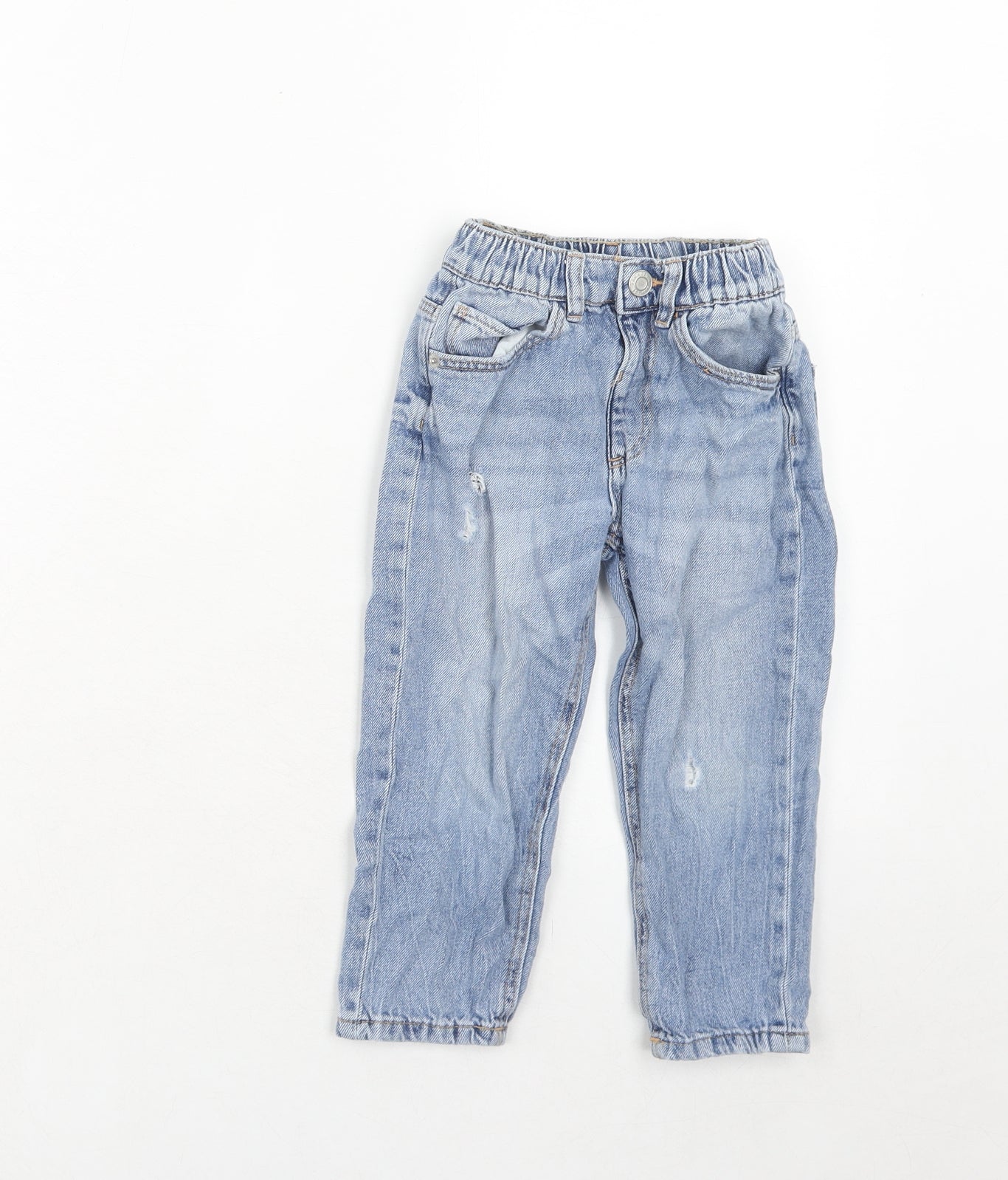 Zara Girls Blue Cotton Straight Jeans Size 3-4 Years Regular Button