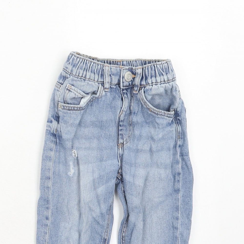 Zara Girls Blue Cotton Straight Jeans Size 3-4 Years Regular Button