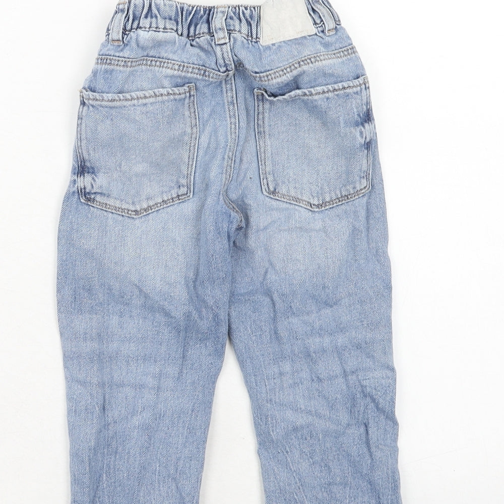 Zara Girls Blue Cotton Straight Jeans Size 3-4 Years Regular Button