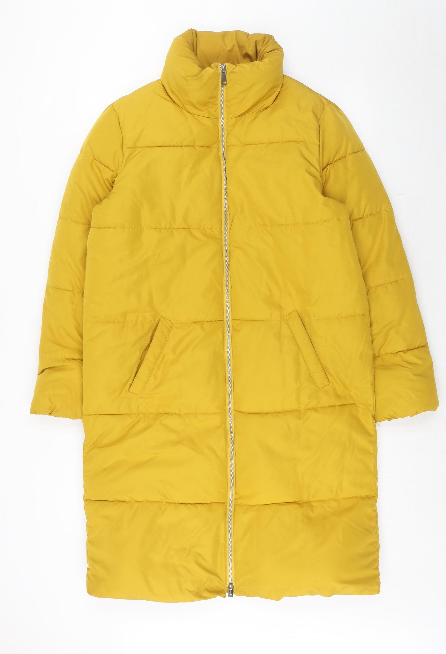 Jacqueline de Yong Womens Yellow Quilted Coat Size M Zip