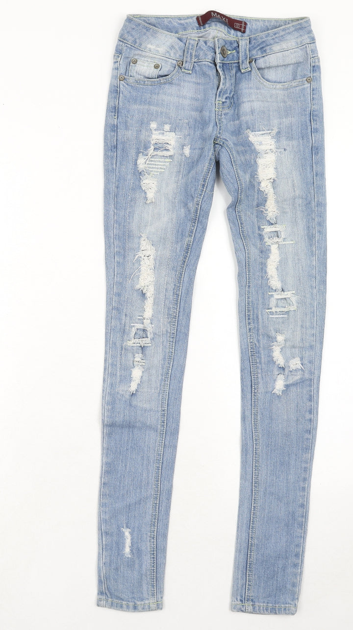 Max Rave Womens Blue Cotton Skinny Jeans Size 26 in Regular Zip