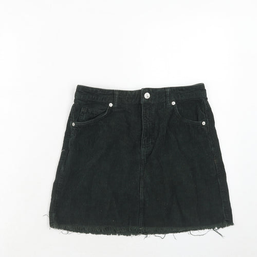 Topshop Womens Green Cotton A-Line Skirt Size 8 Zip