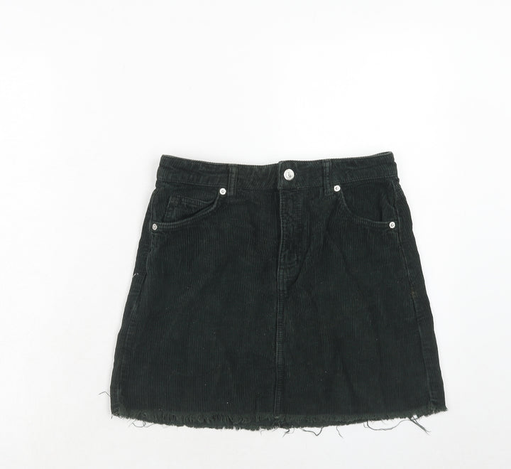 Topshop Womens Green Cotton A-Line Skirt Size 8 Zip