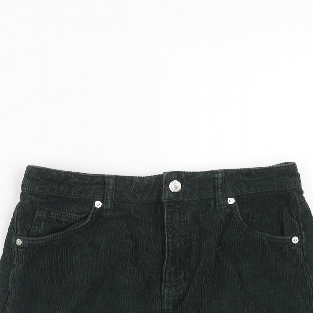 Topshop Womens Green Cotton A-Line Skirt Size 8 Zip