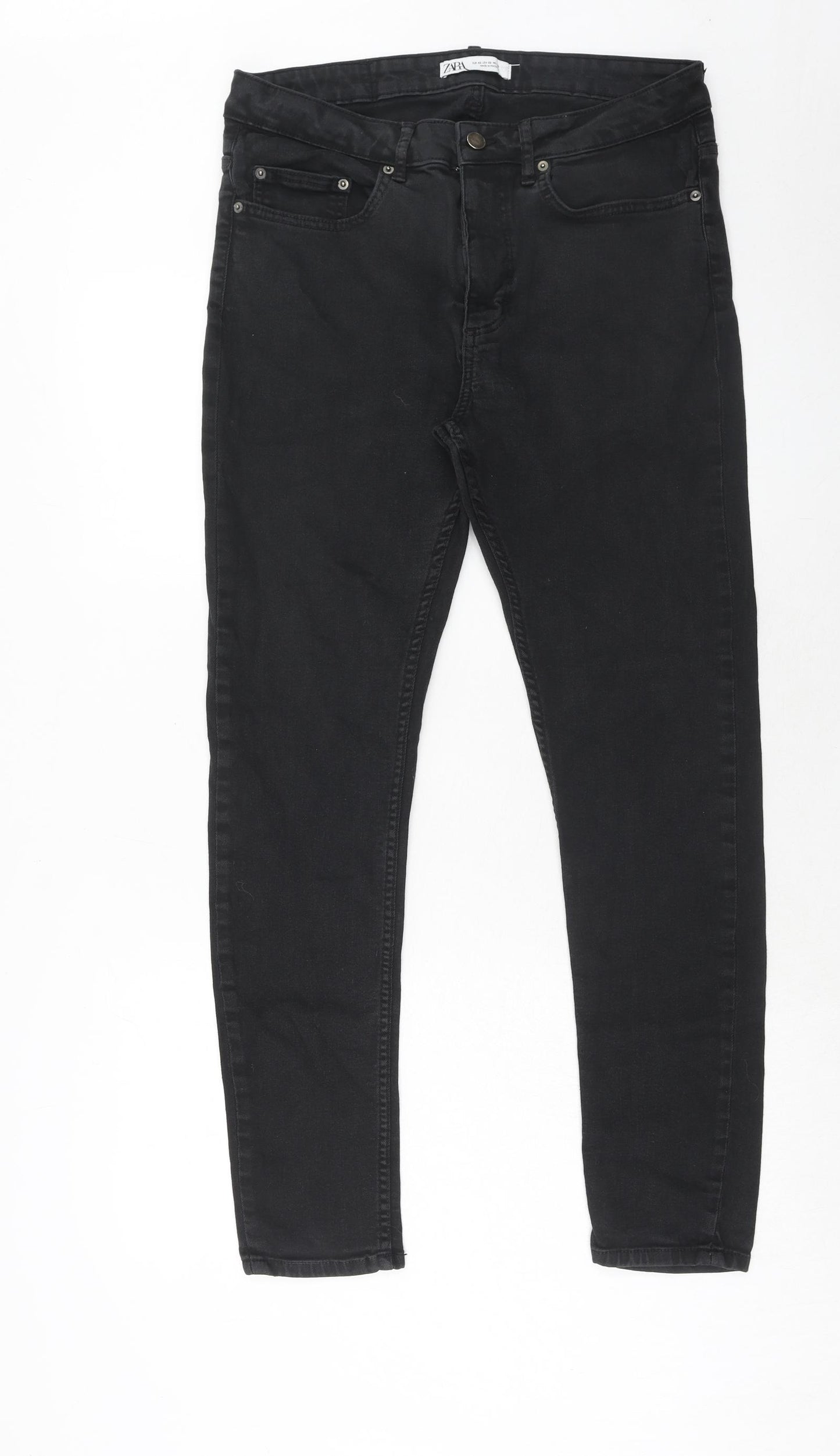Zara Womens Black Cotton Skinny Jeans Size 14 Regular Zip