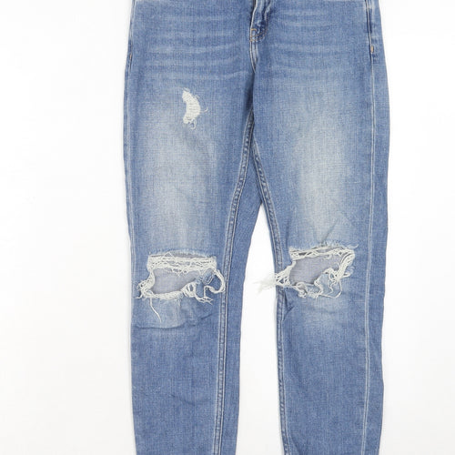 Topshop Womens Blue Cotton Straight Jeans Size 25 in L30 in Regular Zip