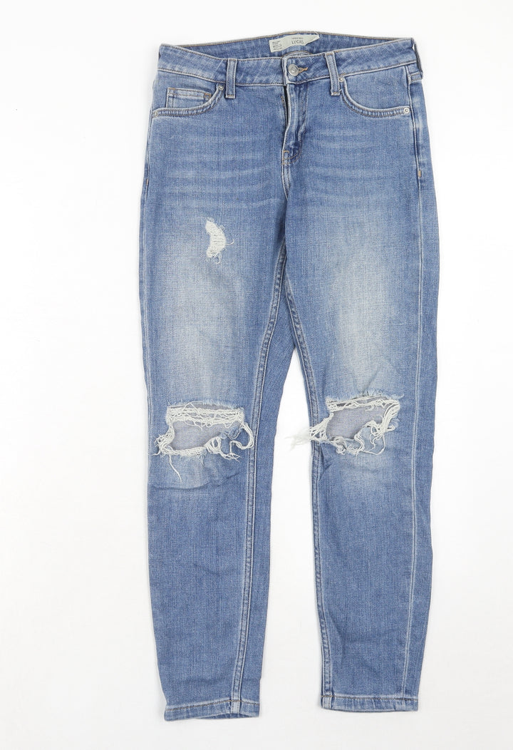 Topshop Womens Blue Cotton Straight Jeans Size 25 in L30 in Regular Zip
