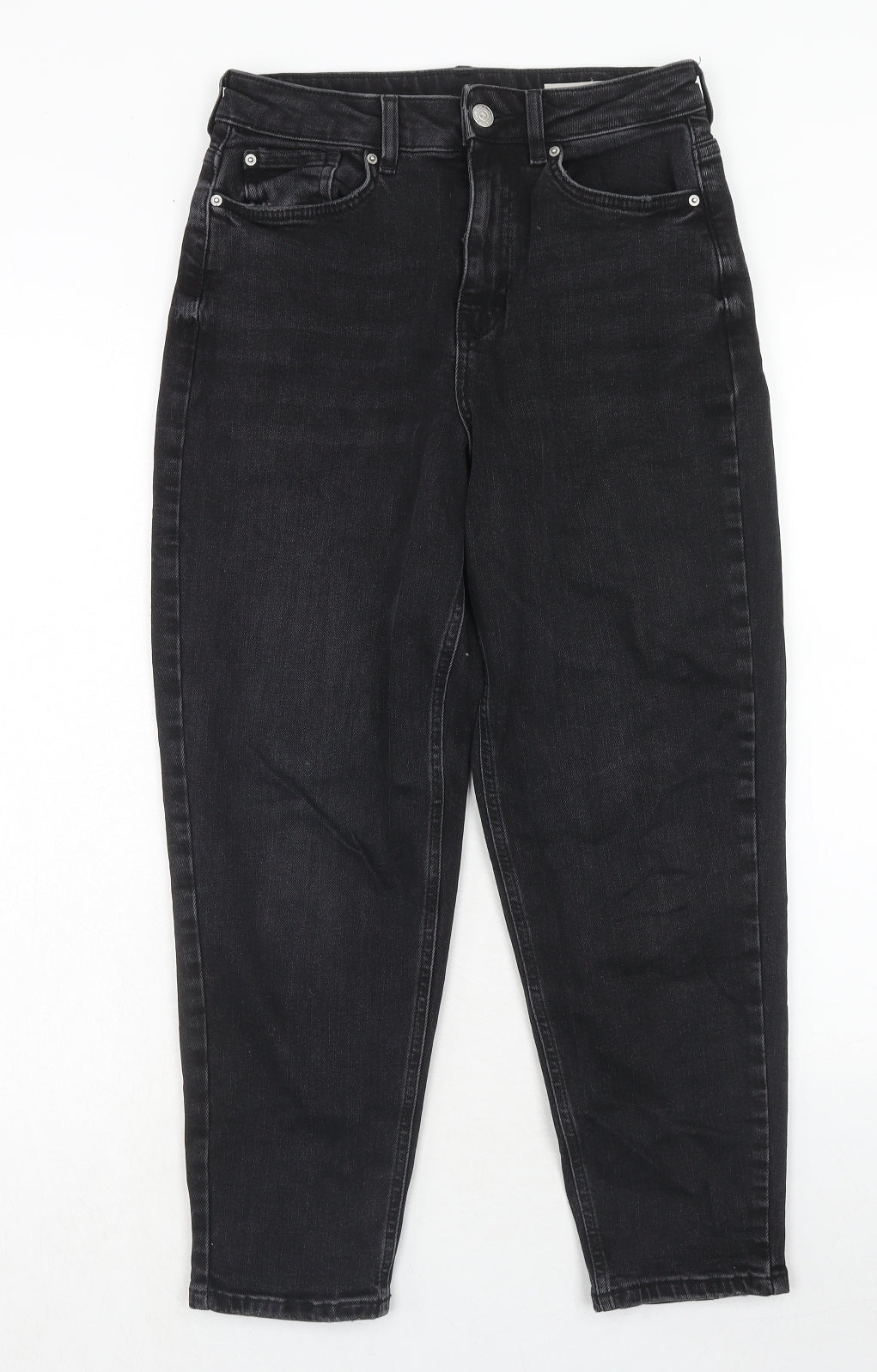 Marks and Spencer Womens Black Cotton Tapered Jeans Size 8 Regular Zip