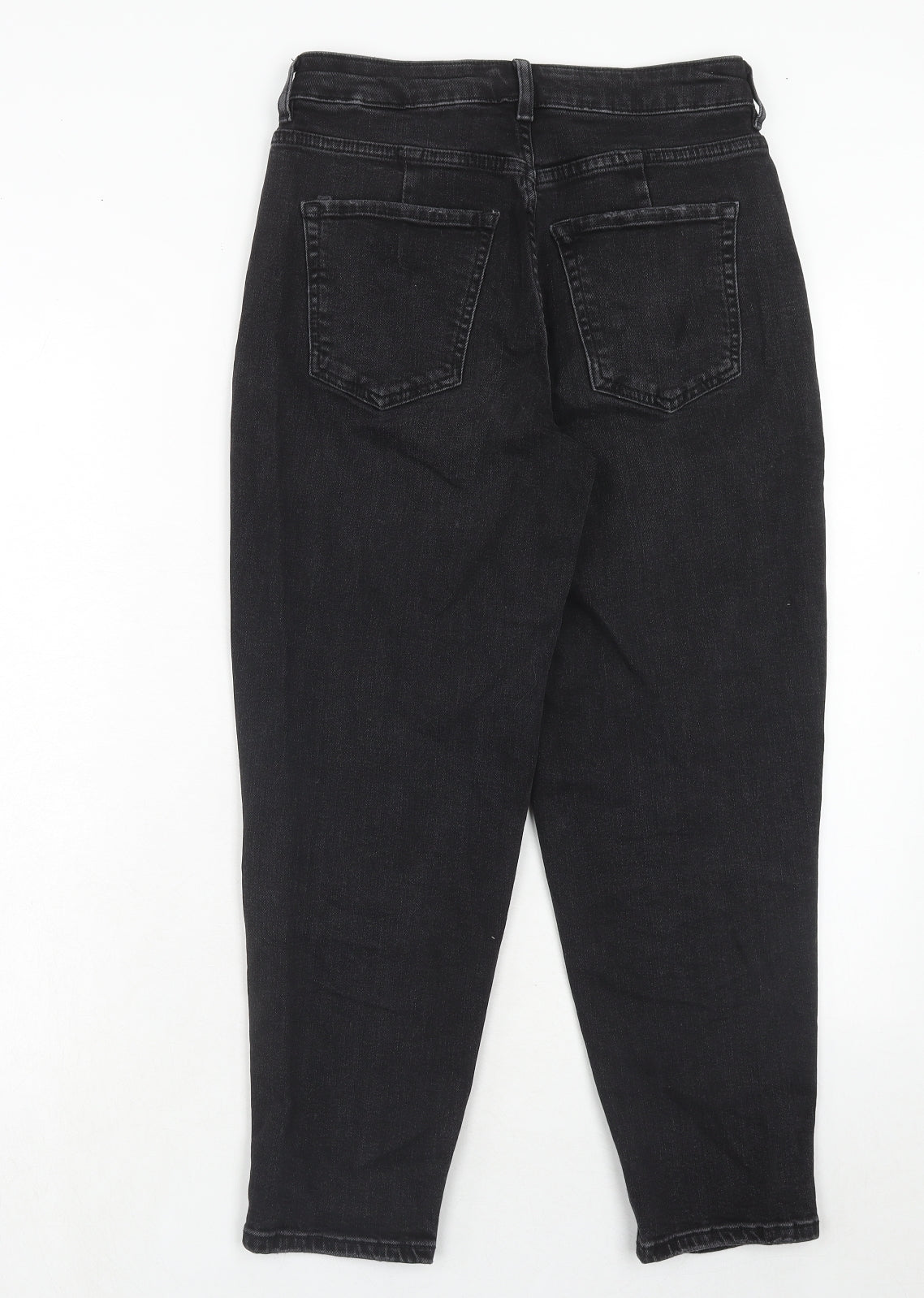 Marks and Spencer Womens Black Cotton Tapered Jeans Size 8 Regular Zip
