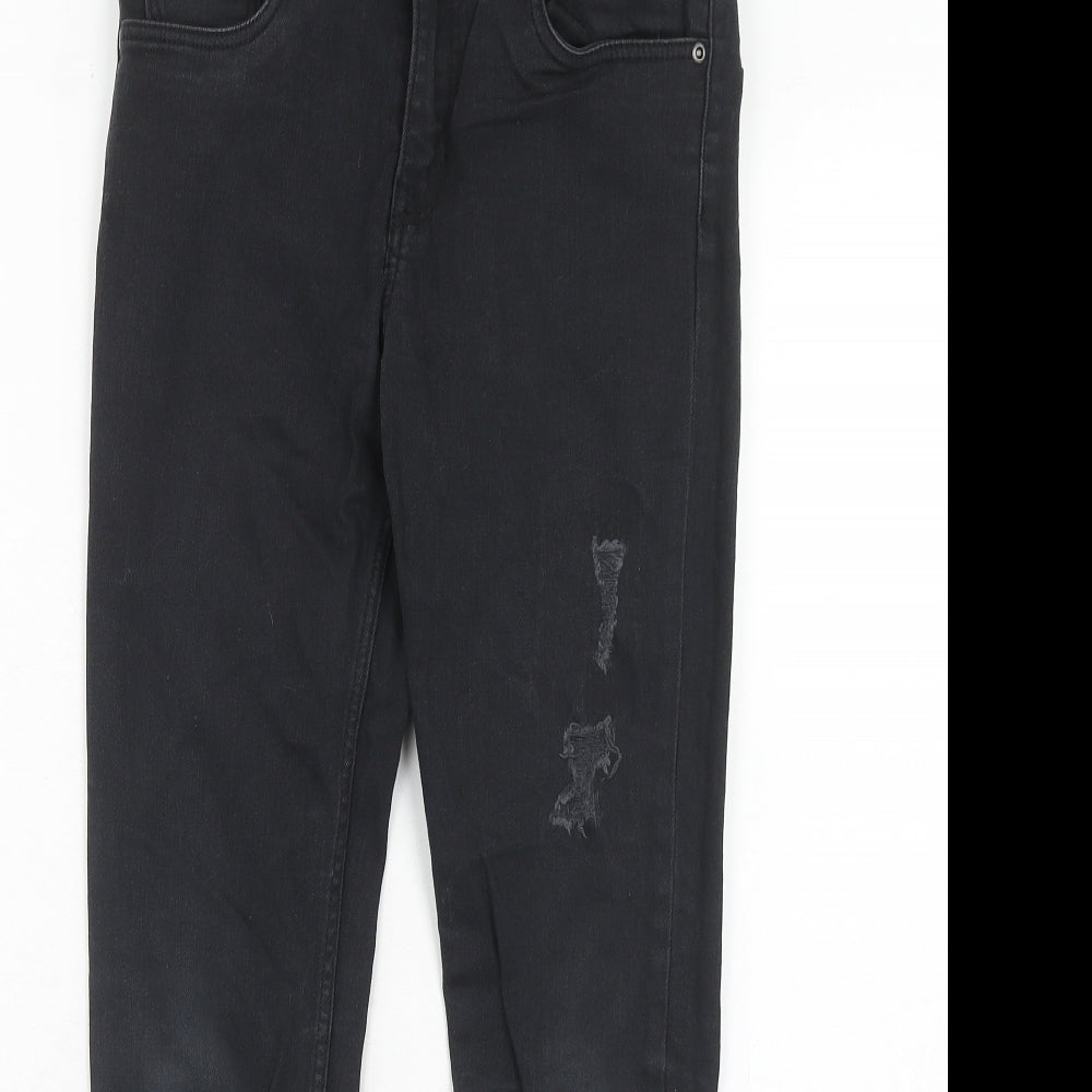 H&M Boys Black Cotton Skinny Jeans Size 11-12 Years Regular Zip - Distressed