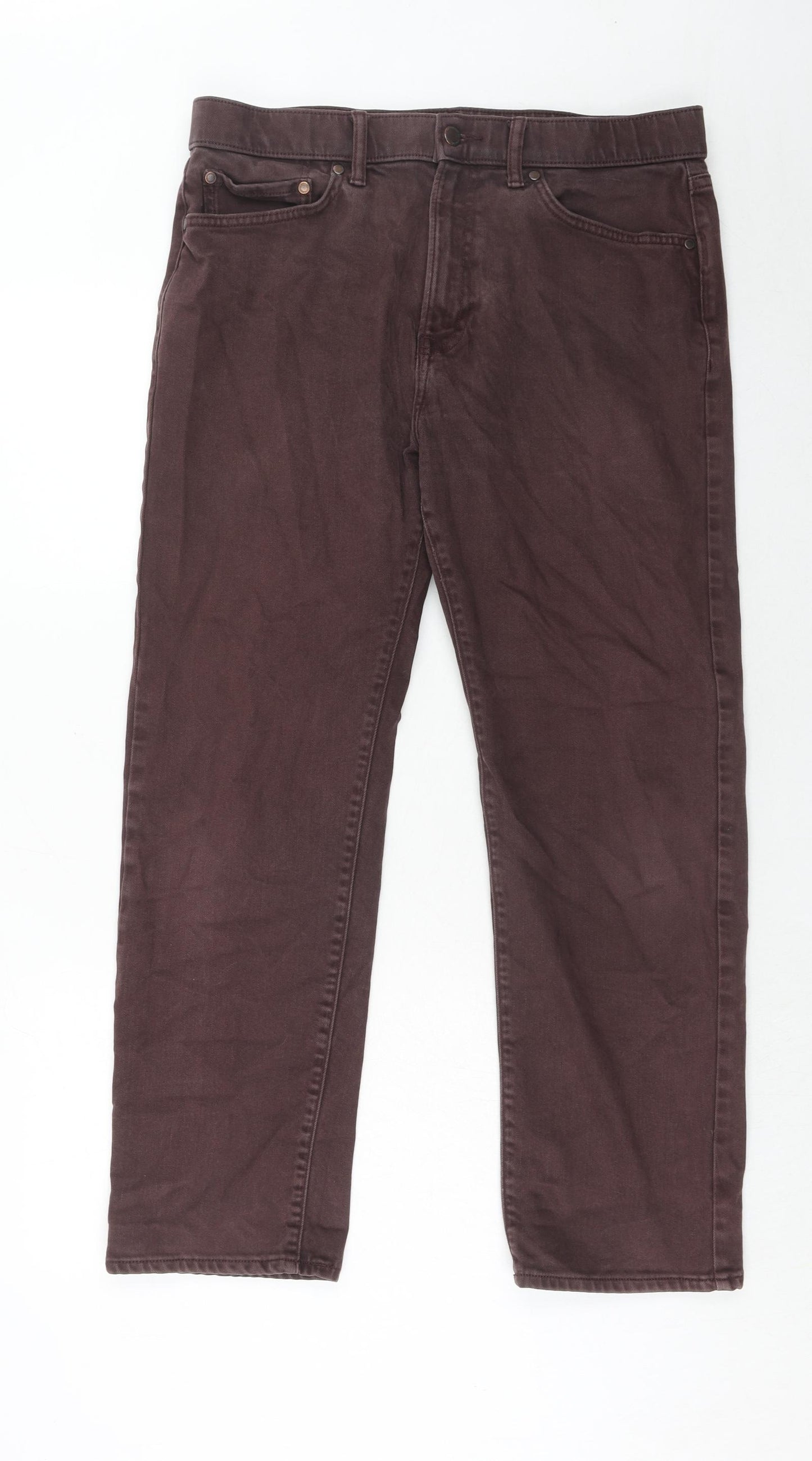 Marks and Spencer Mens Brown Cotton Straight Jeans Size 34 in L29 in Regular Zip