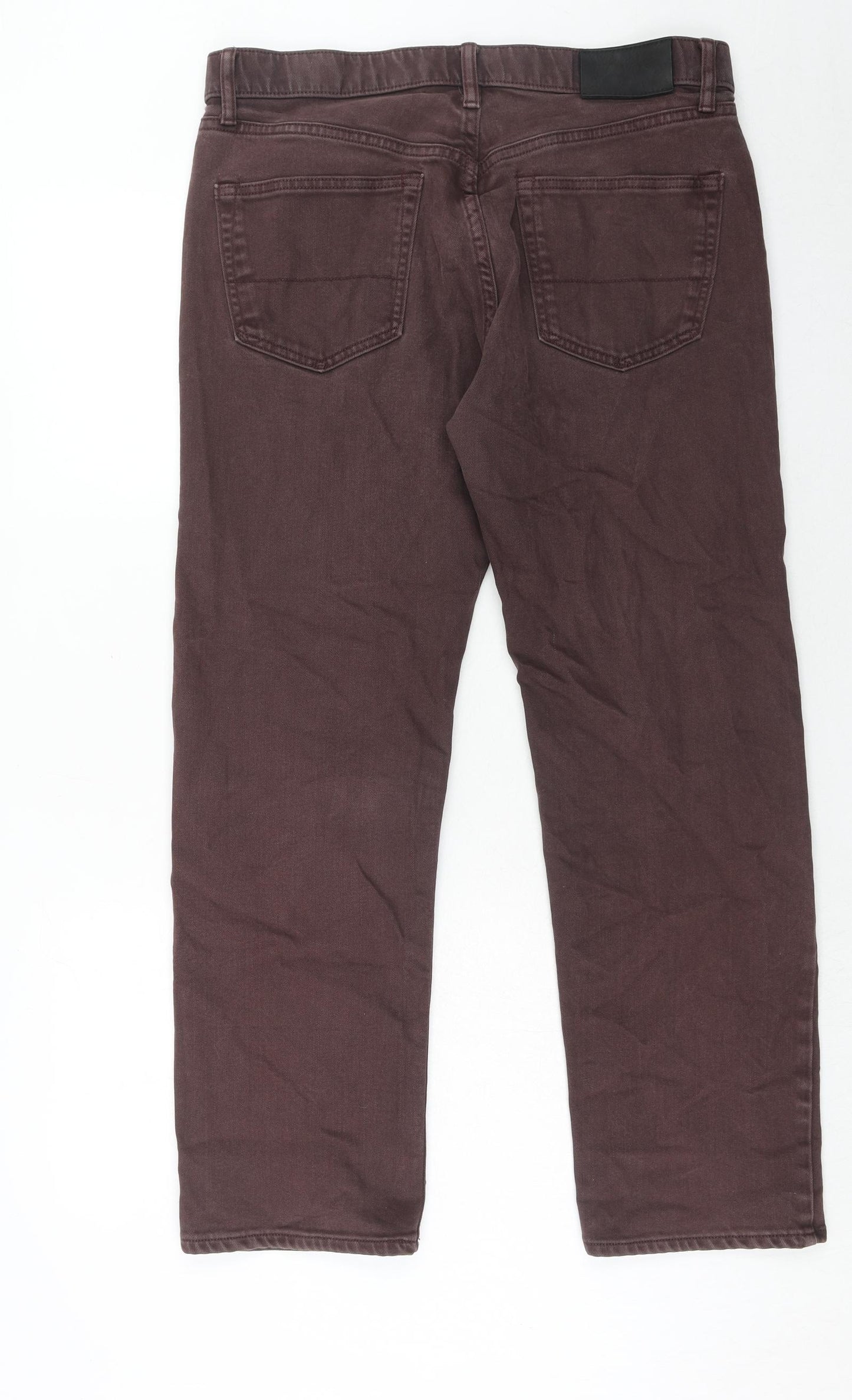 Marks and Spencer Mens Brown Cotton Straight Jeans Size 34 in L29 in Regular Zip
