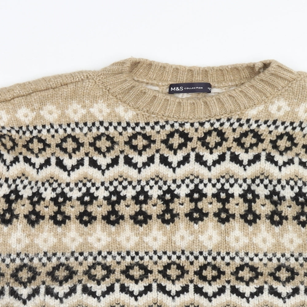 Marks and Spencer Womens Brown Round Neck Geometric Acrylic Pullover Jumper Size L