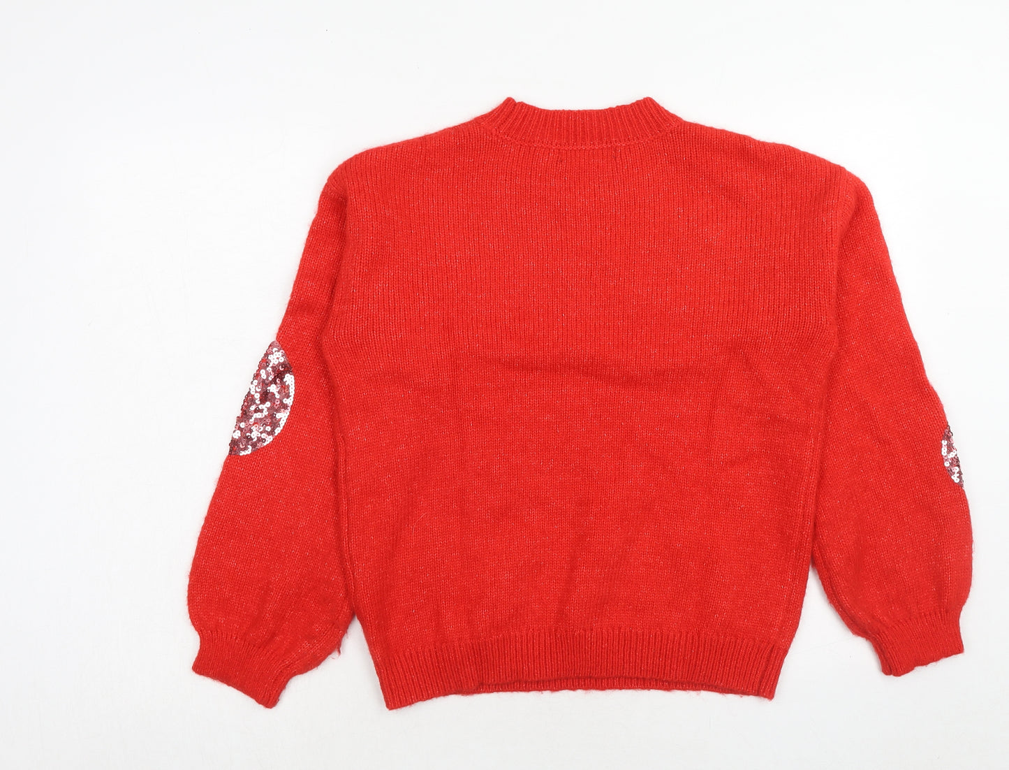 Marks and Spencer Womens Red Round Neck Geometric Acrylic Pullover Jumper Size S