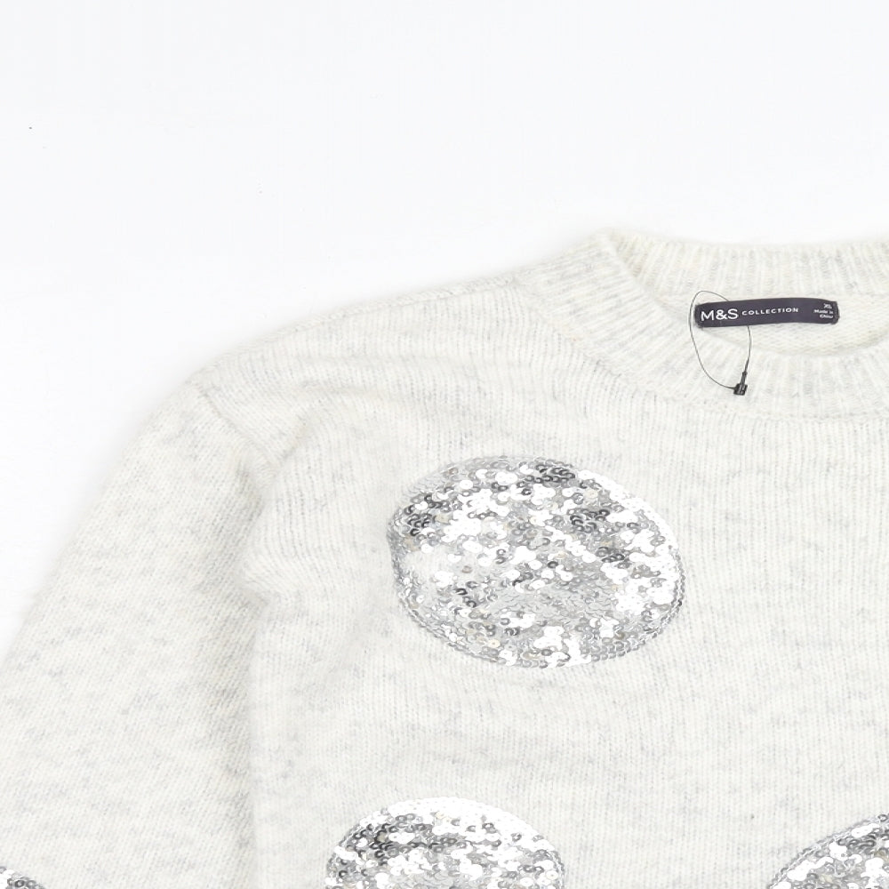 Marks and Spencer Womens Grey Round Neck Geometric Acrylic Pullover Jumper Size XS