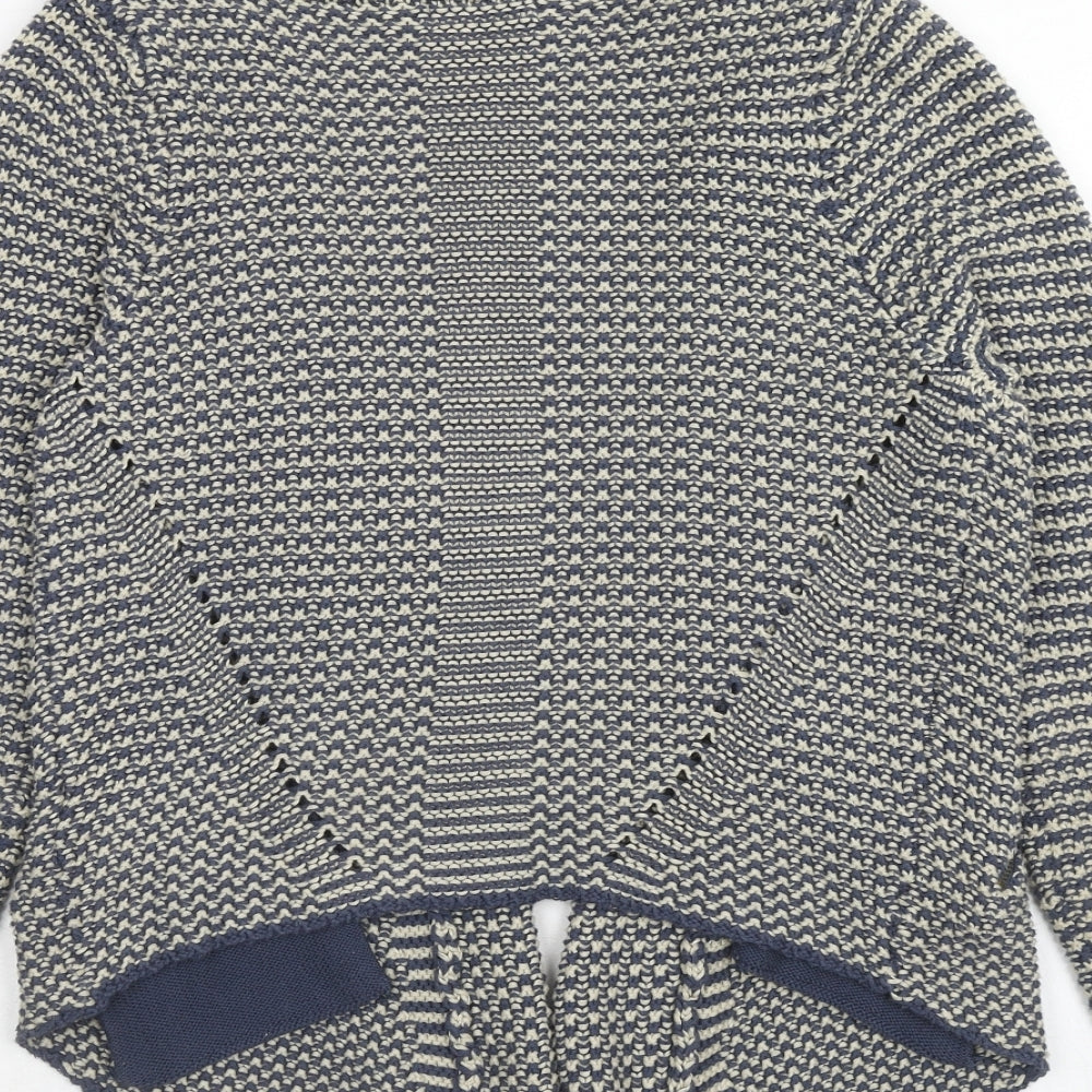 Indigo Womens Blue V-Neck Geometric Cotton Cardigan Jumper Size 8