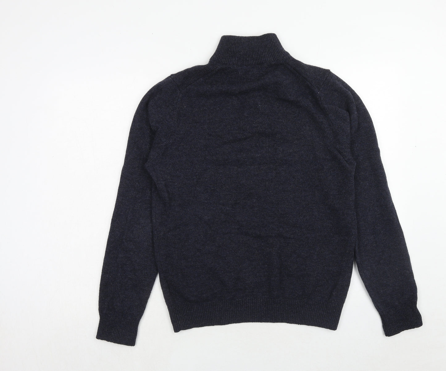 Marks and Spencer Mens Blue High Neck Wool Henley Jumper Size M Long Sleeve